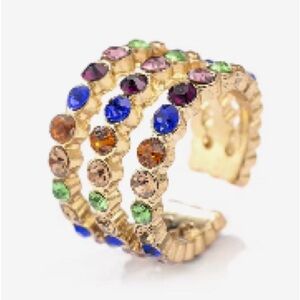 Elegant Multi-Color Gemstone Gold Earring Cuff